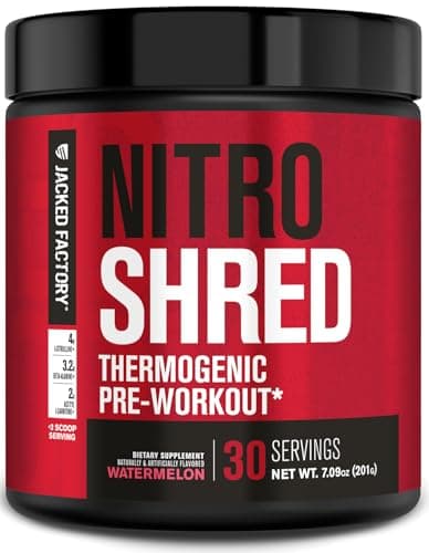 Jacked Factory NITROSURGE Shred Pre Workout Supplement - Energy Booster, Instant Strength Gains, Sharp Focus, Powerful Pumps - Nitric Oxide Booster & PreWorkout Powder - 30Sv, Watermelon