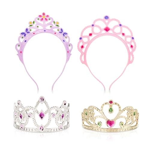 Melissa & Doug Dress-Up Tiaras Play Set for Kids (4-Piece) – Pretend Princess Crowns for Costume Role Play – Preschool Jewelry Toys for Girls Ages 3+
