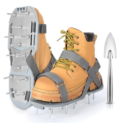 DenForste Lawn Aerator Shoes for Grass - Pre-Assembled Grass Aerator Shoes for Lawn - Soil Yard Aerator Tool for Aerating Patio Garden, Gray, Medium Size