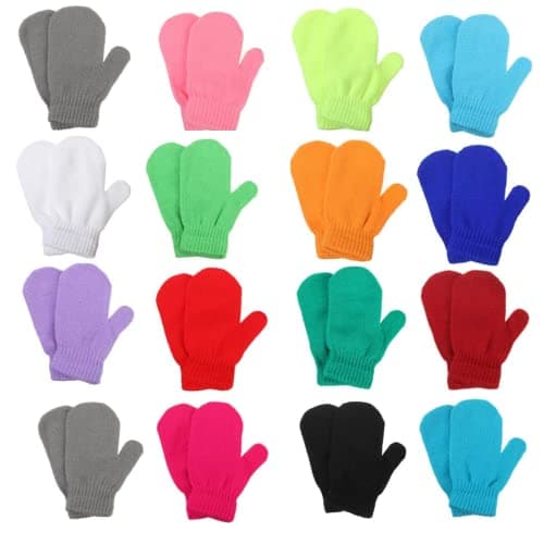 ENLAYER 16 Pairs Toddler Magic Stretch Mittens, Kids Winter Gloves Warm Kids Knit Gloves for Little Girls Boys