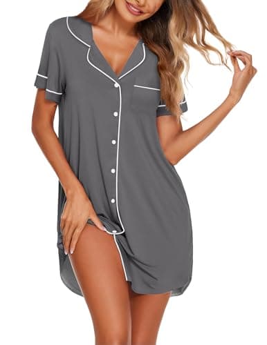 Ekouaer Nightgowns for Women Bamboo Viscose Button Down Sleepshirts