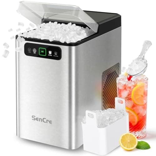 SenCre Nugget Ice Maker Countertop 40Lbs/24H Soft Chewable Ice Machine Pellet Crushed Ice Makers, One-Click Operation Auto Self-Cleaning Stainless Steel with Scoop for Home Kitchen Office, Silver