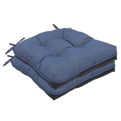 RACE LEAF Indoor Chair Cushions 2 Pack, Tufted Memory Foam Dining Room Chair Pads with Ties and Non-Slip Backing, Kitchen Seat Cushions 15.5" X 15.5" Navy