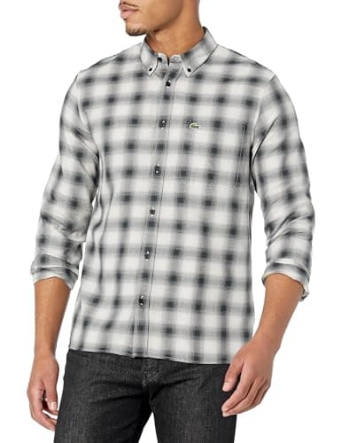 Lacoste Men's Regular Fit Wool & Cotton Flannel Shirt, Black/Multico, Small
