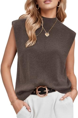 Arach&Cloz Women's Fall Sweater Vest Teacher Outfit Work Top 2026 Coffee M