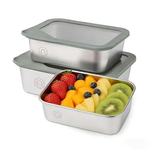 NAYELF 3PCS Stainless Steel Food Storage Containers with Glass Lids, 22/40/ 74oz Airtight Leak Proof Meal Prep Lunch Containers for Kitchen Storage, Microwave, Freezer, Dishwash Safe