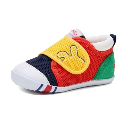 KATETU Baby Walking Shoes Boys Girls Infant Wide Toe Box Shoes First Walkers Barefoot Breathable Lightweight Non-Slip Tennis Sneakers Yellow Red US 2 Infant