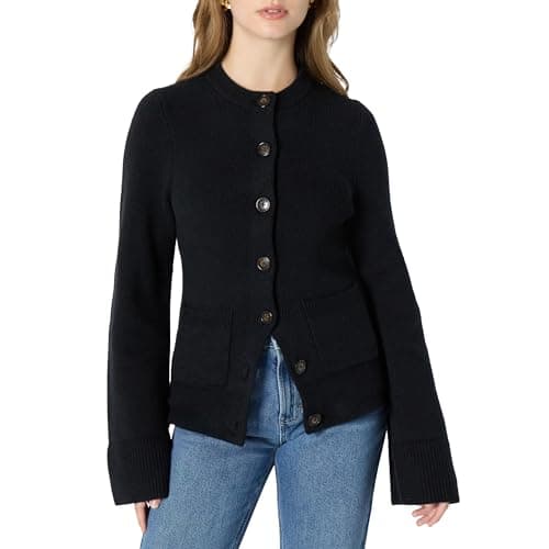 Amazon Essentials Women's Regular-Fit Long-Sleeve Cardigan with Bell Sleeves and Shaped Waist, Black, X-Large