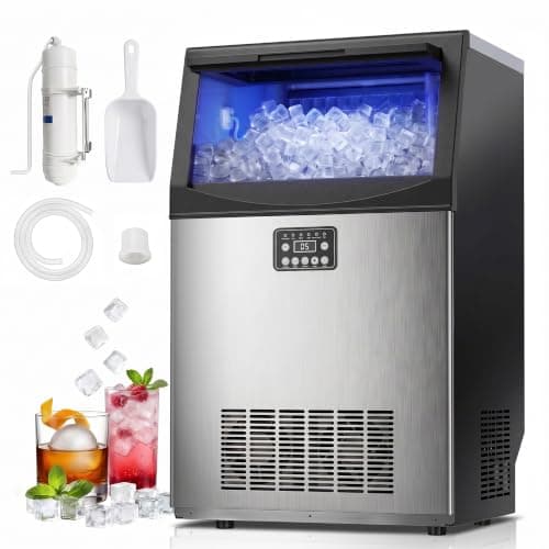 Commercial Ice Maker Machine, 110 Lbs/24H, 36 Cubes in 7-14 Mins, 33 Lbs Storage Capacity, Self-Cleaning Stainless Steel Ice Machine, Under Counter Freestanding Ice Maker for Home Cafe Bar Restaurant