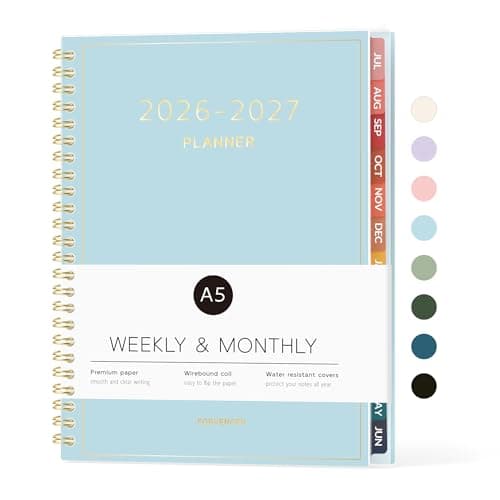 Forvencer Academic Planner 2026-2027, Weekly Monthly Calendar Planner, July 2026-June 2027, 6" X 8" Daily Agenda Book, Flexible Cover Notebook, College School Teacher Student Organizer A5, Light Blue