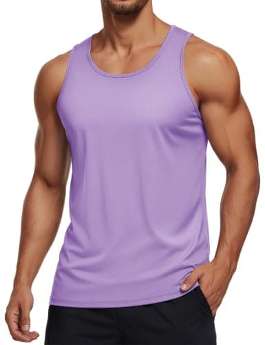 MAGCOMSEN Men's UPF 50+ Tank Top Quick Dry Summer Workout Muscle Sleeveless Shirts for Swim Beach Bodybuilding Light Purple XS