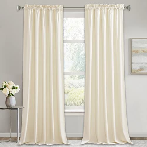 RYB Home Ivory Velvet Curtains - Super Soft Heavy Velvet Bedroom Window Curtains & Drapes Room Darkening Energy Efficiency Boho Decor for Living Room Home Office, W 52 x L 90, 2 Panels