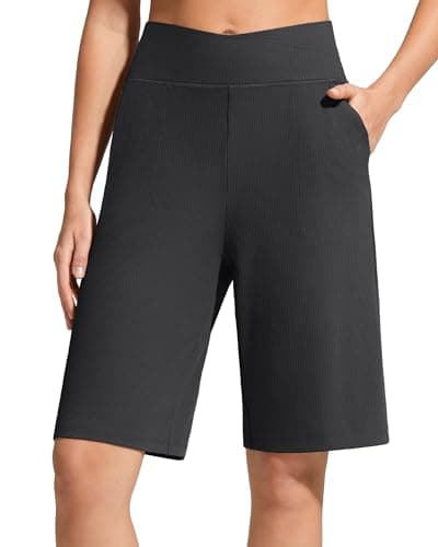 G4Free Womens Bermuda Shorts 10" Knee Length Golf Shorts with Pockets Soft Breathable for Workout Casual Walking (Black,S)