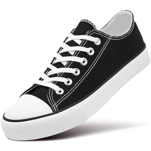 ZGR Womens Canvas Low Top Sneaker Lace-up Classic Casual Shoes (Low Top Black US8)