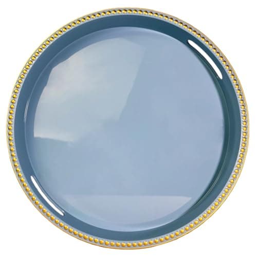 Umisriro Blue Decorative Tray for Coffee Table, Round Beaded Plastic Serving Tray forKitchen Counter, Ottoman, Living Room,(13")