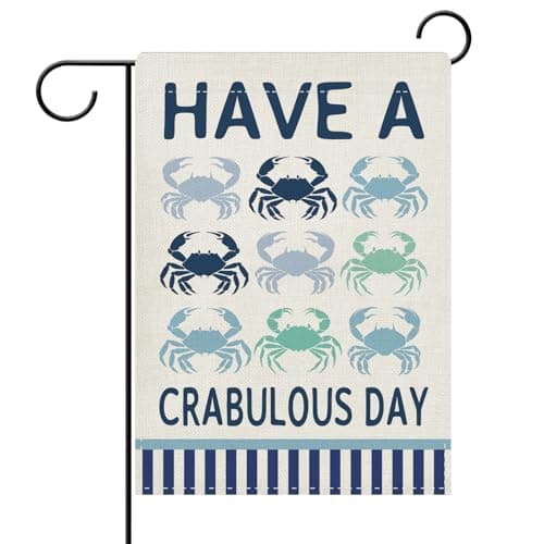 Dyrenson Beach Coastal Crab Decorative Garden Flag, Have A Crabulous Day Ocean Marine Life Yard Outside Home Decoration, Nautical Sea Creature Burlap Outdoor Small Decor Double Sided 12 x 18