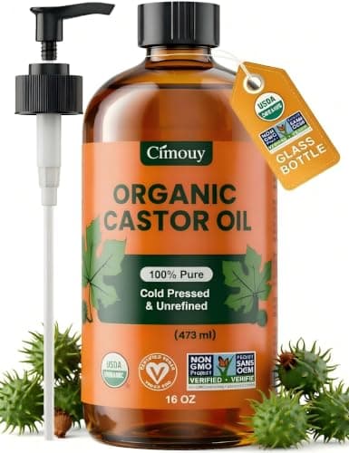 Cimouy USDA Organic Castor Oil Glass Bottle16oz,100%Pure, Vegan,Hexane Free