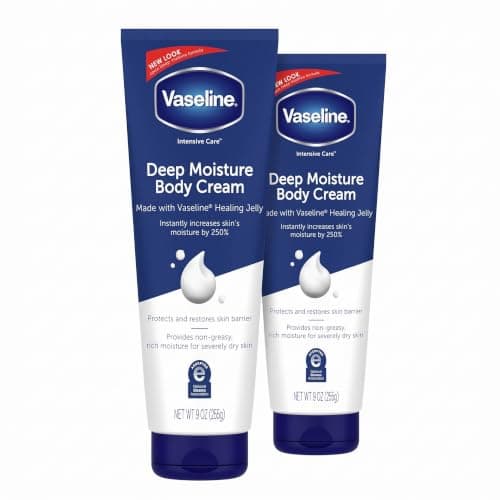 Vaseline Intensive Care Body Cream Deep Moisture with Healing Petroleum Jelly & Vitamin E Rich & Smooth for Dry Skin 9 oz,(Pack of 8)