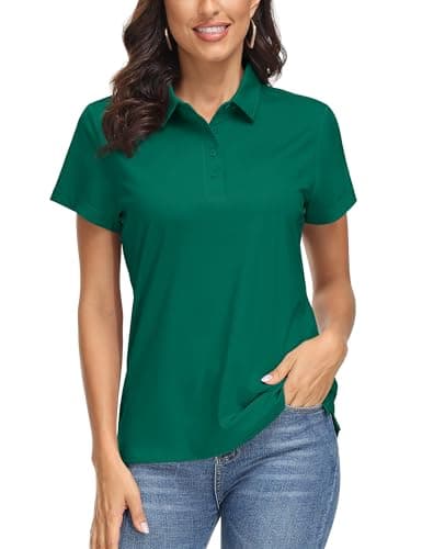 MAGCOMSEN Polo Shirts for Women Sun Protection Tennis Golf Shirts for Women Work Tops Quick Dry Polo Emerald Green S