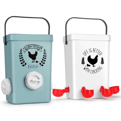 Tgeyd No-Waste Chicken Feeder & Waterer Set, 3 Gallon Automatic Waterer and 15 lb Hanging Feeder for Backyard Chickens, Modern Farmhouse Chicken Coop Essentials