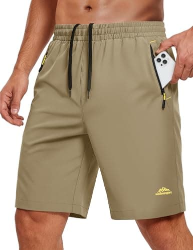 MAGCOMSEN Men's Gym Shorts Lightweight Quick Dry 9" Workout Golf Work Hiking Beach Khaki Athletic Shorts for Men 3 Pockets