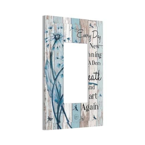 Decorative Outlet Covers Rustic Blue Dandelion Inspirational Quotes Farmhouse Grey Wood Plank 1 Gang Single Decora GFCI Device Light Switch Cover Plate 1 Rocker Wall Plate Jumbo Faceplate