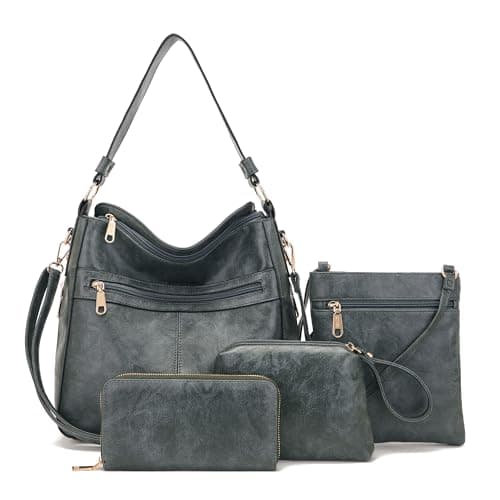 Qiyuer Purses for Women 4PCS Handbags and Wallet Set Large Hobo Bag BGrey