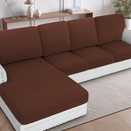 H.VERSAILTEX Sectional Couch Covers 1 Piece Chaise Slipcover L Shape Separate Cushion Couch Cover for Both Left/Right Sectional Couch (Seat Only: 1 Chaises, Burnt Brick)