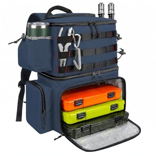 MATEIN Fishing Backpack for Boys, Fish Gear Backpack with Rod Holders, Blue
