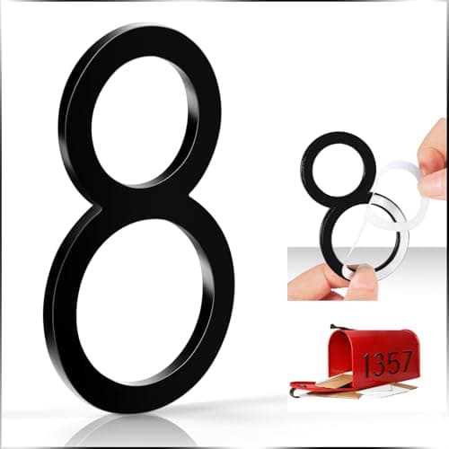 VONDERSO 3 Inch Self-Adhesive Mailbox Numbers and Letters for Outside, Thick Foam Adhesive for Strong Adhesion, Aluminum Alloy with Powder-Coated Finish, No Fading, Rustproof (Black Number 8)