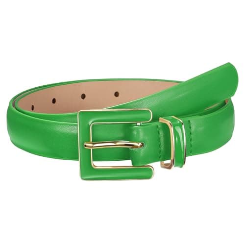 SUOSDEY Women Skinny Leather Belt for Jeans Pants Dresses with Square Buckle, Thin Leather Waist Belt, Width 0.9",green