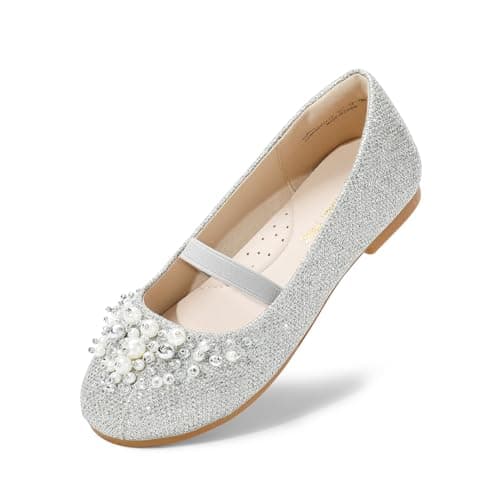 DREAM PAIRS Girls Mary Jane Princess Party Dress Flat Shoes, Silver/Glitter - 5 Toddler (Aurora-03)