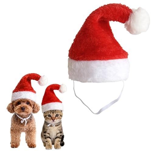Wildarms Pet Adjustable Santa Hat Small Dog Cats Christmas Costume Accessories Puppy Kitten Christmas Outfit (Red)