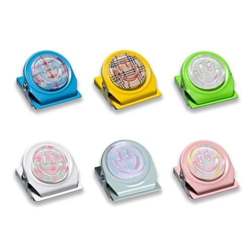 6 Pack Striped Happy Faces Magnetic Clips & Refrigerator Magnets, Cute Magnets for Cubicle Whiteboard Locker, Decorative Magnets for Artwork Classroom Kitchen Office Cubicle Accessories