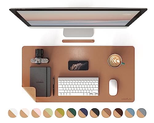 RENMTURE Dual-Sided Mouse Pad, Natural Cork & PU Leather Large Desk Pad for Office and Home Work, Desk Protector Non-Slip, Waterproof, Easy Clean (Brown, 32"x16")