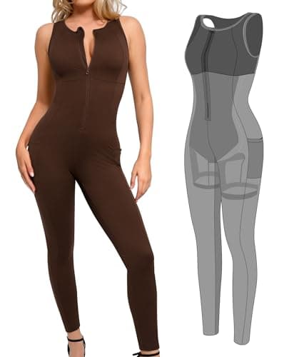 Popilush The Shapewear Jumpsuit Workout Jumpsuits with Pockets - Zip up Jumpsuits for Women