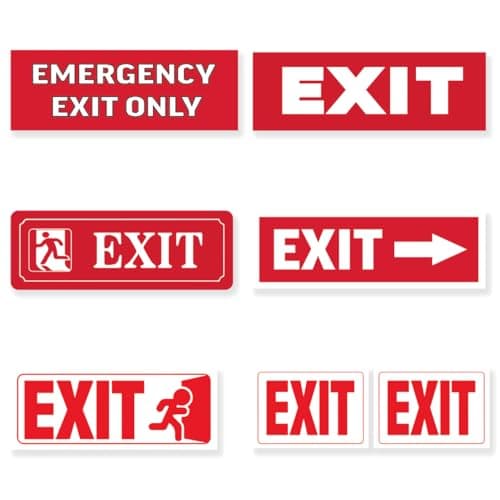 Emergency Exit Sign Sticker Vinyl Safety Decals Indoor Outdoor Use for Home School Warehouse Door Wall Stickers 6Pcs Hat Laptop Hard Bumper Phone Case Car Bedroom Bike
