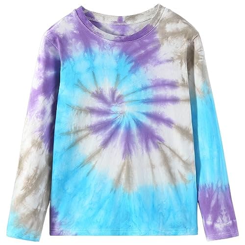 Julerwoo Toddler Kids Tie Dye Cotton T-Shirt Blue Purple 3D Prints Long Sleeve Tops（2T, Blue