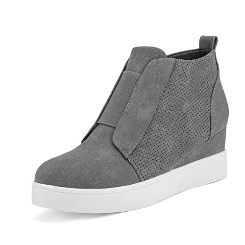 DREAM PAIRS Women’s Platform Wedge Sneakers Ankle Booties,Size 9.5,Grey,WEDGE-SNKR-1