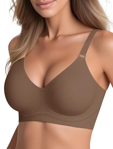 Easybunny Wireless Bras for Women No Underwire Seamless Buttery Bralettes Smoothing Women's Bras Full Coverage Shapedly Bra-Coffee,L