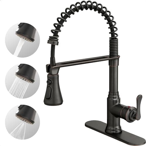 HOIGY Oil Rubbed Bronze Kitchen Faucet with Pull Down Sprayer, 3-Function Kitchen Faucets 3 Hole or 1 Hole Stainless Steel Single Handle Kitchen Sink Faucet 360 Degree Swivel with Deck Plate Farmhouse