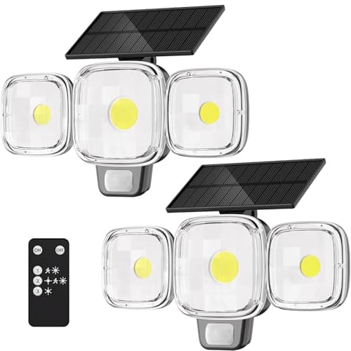 ESLIGHTION Solar Motion Sensor Outdoor Lights, 3 Modes LED Security Flood Light with Remote Control, IP65 Waterproof Solar Powered Outside Wall Light for Garden Patio Garage Yard (Black, 2 Pack)