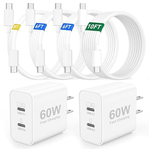 2 Pack 60W Dual Port USB C Super Fast Charger for iPhone 17 16 15 Pro Max