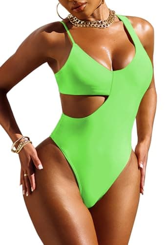 Pink Queen Womens Tummy Control One Piece Sexy Cutout Swimsuit Green S