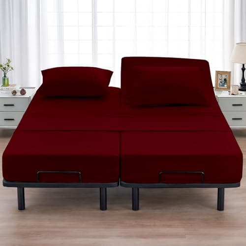 Cottingotn Lane Split Cal King Sheets Sets for Adjustable Bed, 100% Cotton Cooling 5 Piece Split Sheets Fits 14" to 16" Deep Pocket Fitted Sheet Set, Soft & Breathable Luxury Bedding Sheets, Burgundy