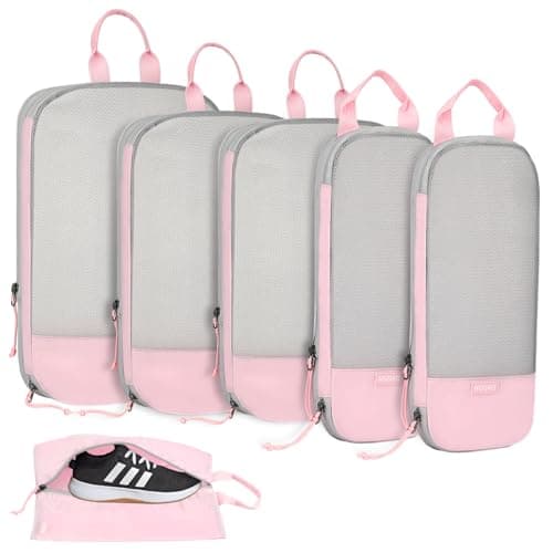Voova Compression Packing Cubes for Travel, 6 Piece Set, Pink