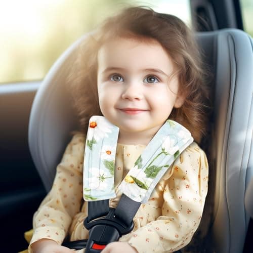 Baby Car Seat Strap Cover 2 Pack Daisy Car Seat Straps Shoulder Pads, Seat Belt Cushions Pads for Infant Car Seats, Stroller, Pushchair