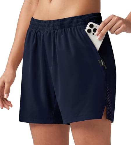Willit Women's 5'' Hiking Athletic Shorts with Zipper Pockets Quick Dry for Running, Workout, Travel Navy XL