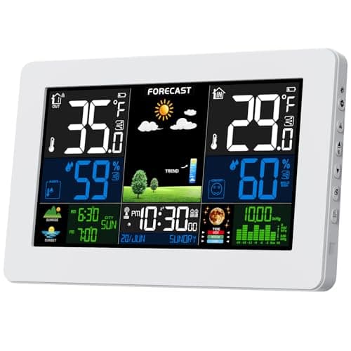 Weather Station Wireless Indoor Outdoor, Digital Thermometer with Remote Sensor, Large Display Home Weather Stations with Weather Forecast, Atomic Clock, Barometric Pressure, Moon Phase, White