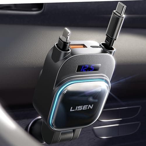 LISEN 96W for iPhone 17 Pro Max Retractable Car Charger [USB C & L Cable], 4 in 1 Fast Charging Retractable Car Charger Cigarette Adapter for iPhone 16 15 14 13 12,Samsung Galaxy S25 S24, Android